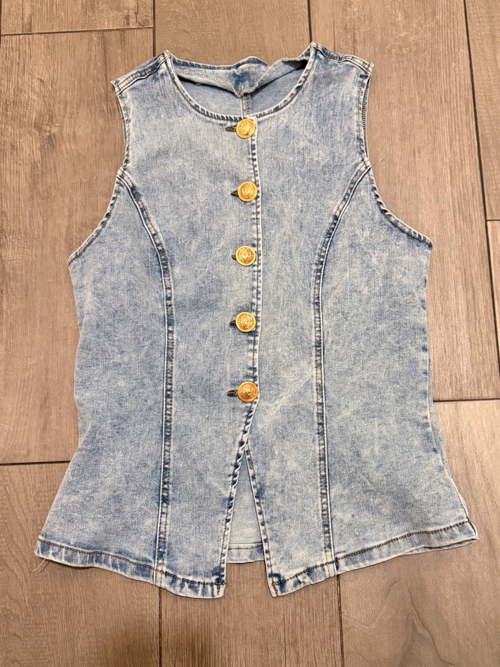 SHEIN Light Blue Denim Top with Gold Buttons